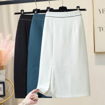 Special cabinet white temperament half body dress Womens autumn medium long section High waist Step Suit Pituality Style Open Fork Straight Drum Skirt