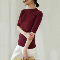 Counter 2021 Spring New Knitted Shirt Women's Middle Sleeve Backing Shirt Turtleneck Slim Fit Half High Neck Five-point Sleeve Top Tide