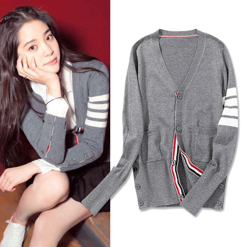 2021 spring new tb knit cardiovert female Korean version Academy wind stars the same V-collar wool sweater short jacket