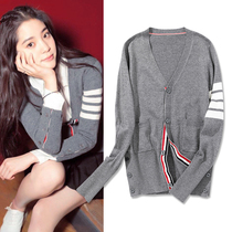 2021 Spring New tb Knitted Cardigan Female Korean Academy Star with V-neck Wool Sweater Short Jacket