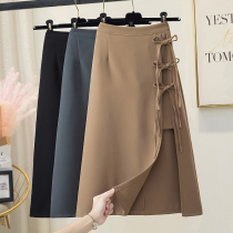 Special Cabinet Design Sensation Strap Half Body Dress Woman Autumn Winter Ins Overfire Long Fork Open Fork 100 Lap High Waisted Hip a word dress