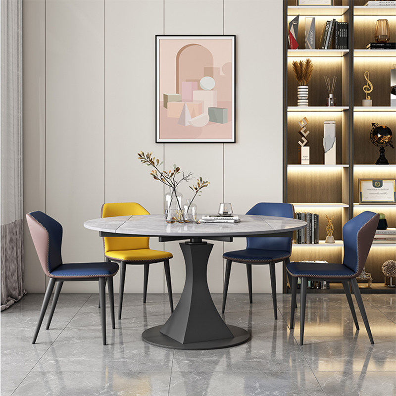 Bright rock slab dining table can be rotated modern minimalist light luxury home round table telescopic folding multi-functional variable round table