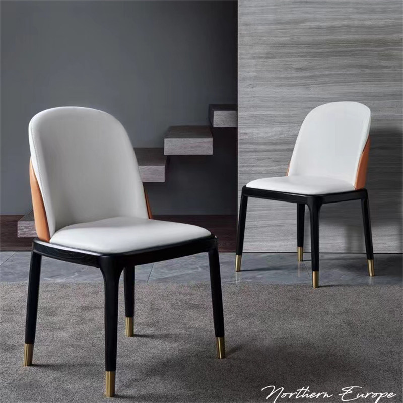 Nordic light luxury solid wood dining chair modern minimalist home creative designer Internet celebrity hotel milk tea leisure leather seat