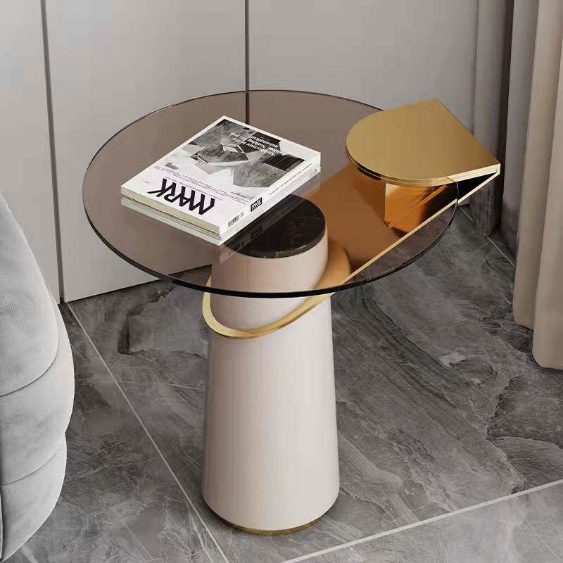 Italian light luxury glass side table sofa corner table living room simple creative small round table furniture designer net red round table