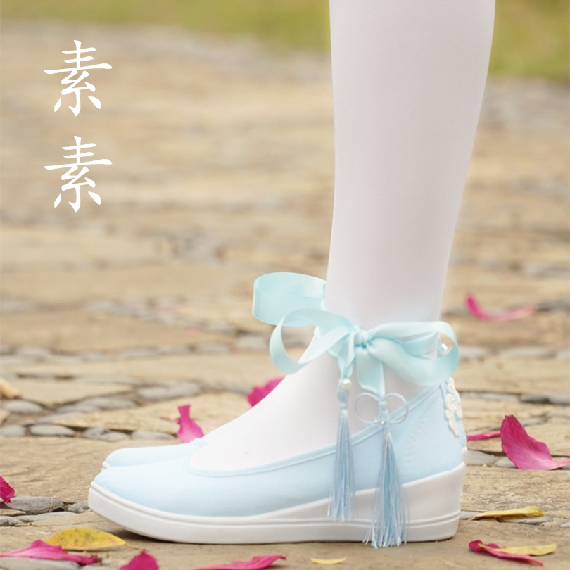 Phong cách cổ xưa của Bắc Kinh với đôi giày Hanfu cải tiến đế phẳng nêm thêu vải khiêu vũ giày trang phục sinh viên buộc - Plimsolls giầy lining nữ