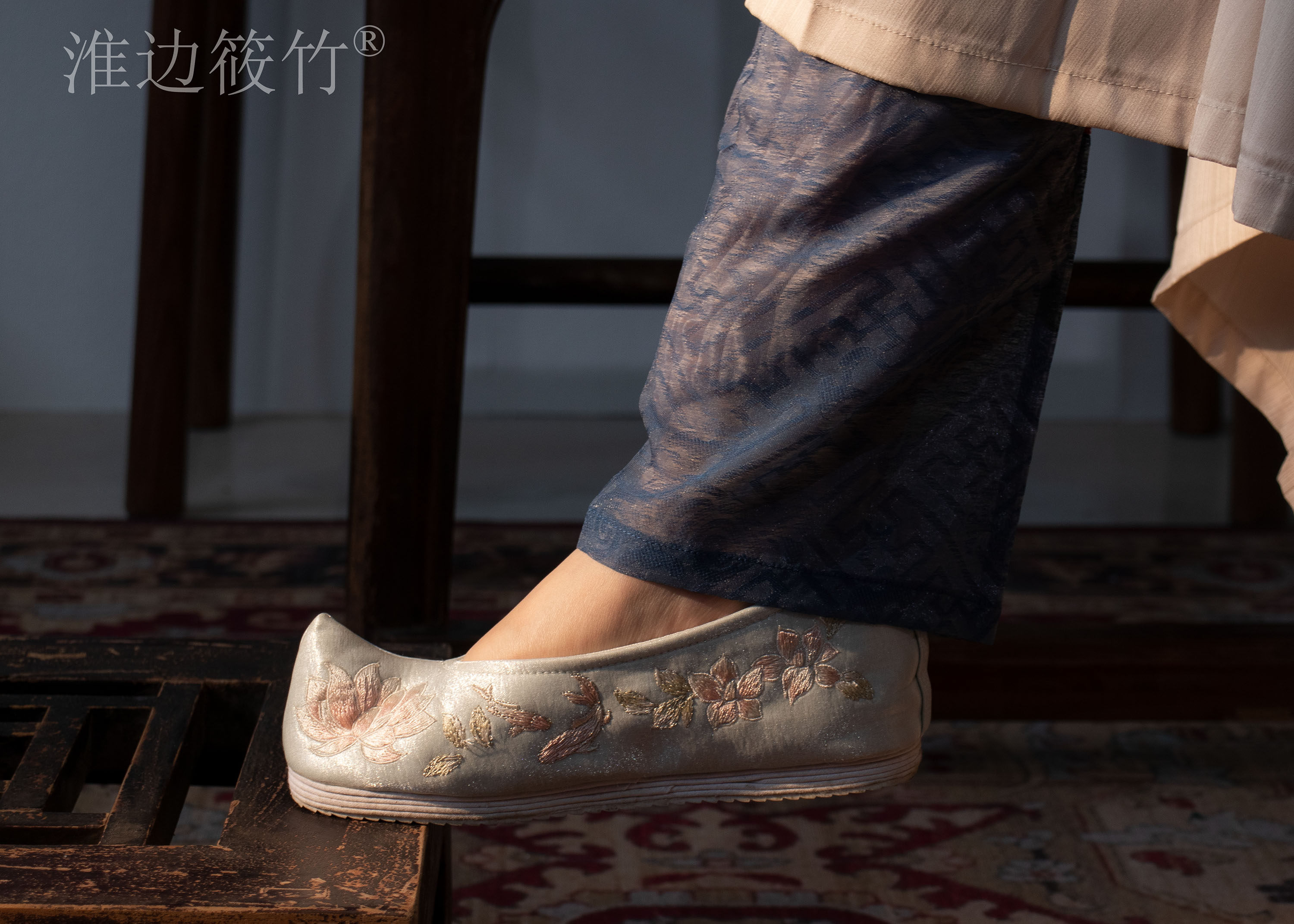 汉服裤装 淮边筱竹 复原明制膝裤 暗纹纱缎面女装汉服裤袜配饰