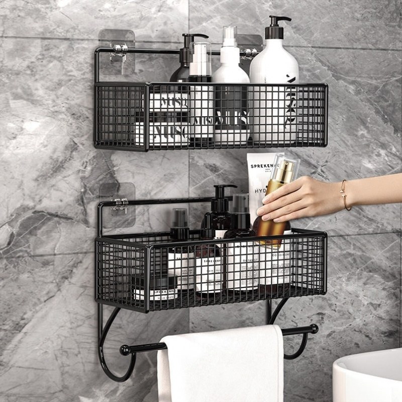 Makeup Room Hair Towel Rack Bathroom Bath Toilet Shelf Cosmetics Contained Wall-mounted Basket No Punch Wall Shelf