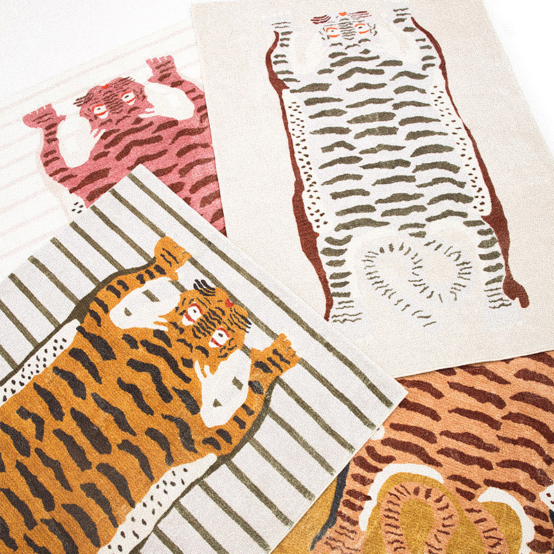 Xunyou Rug Bedroom Bedside Blanket Ins Wind Coffee Table Blanket Simple Tiger Pattern Living Room Home Blanket Easy European Retro