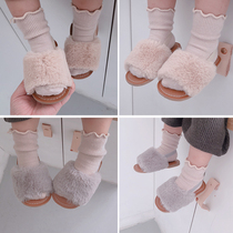 Young Yoo Girl Autumn Winter Rabbit Fur Aristocratic Wind Slippers Children 0-3-year-old Childrens Temperament Shoes
