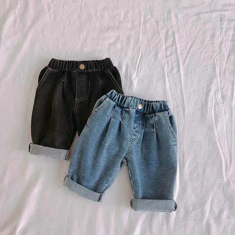 Candy Grandpa Girls Winter Harbor Retro Jeans Baby Children Dày căng Quần thẳng Quần thoải mái quần jean trẻ em cao cấp