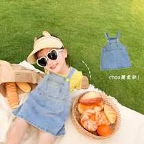 Young Yo-yo Girl Denim Harness Skirt Baby Foreign Air Korean Version Fashion Dress Dress 2024 New Summer Dress Pendant With Skirt