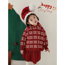 Young girls Christmas design snowflake jacquard warm sweater childrens pointy magic witch hooded cloak