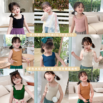 Young Yo-yo Girls Agaric Side Pure Color Knit Vest Summer Baby Foreign Air Beating Undershirt Child Ice Silk Wool t-shirt