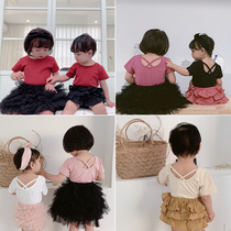 Girls summer fit short sleeve undershirt child babys back cross T-shirt 19 new pure cotton casual blouse