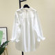 White cotton and linen shirt for women 2024 spring new Korean style loose hem slit long sleeve oxford shirt top