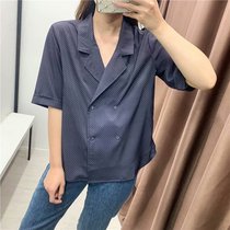 C040 fitting room (designer cooperation) womens fancy open collar loose shirt (short sleeve)