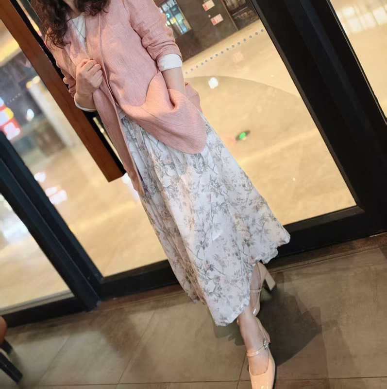 Ink Wash Gradient Fine Cotton Floral Skirt, Gentle D-Style Pleated Skirt