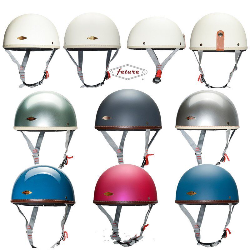 Spot Taiwan Feture retro electric motor car safety helmet lovers male and female in summer and half helmet latte helmet all the time
