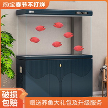 Fish tank living room large and medium-sized ultra-white glass fish tank home 2021 aquarium screen light luxury bottom filter gold fish tank