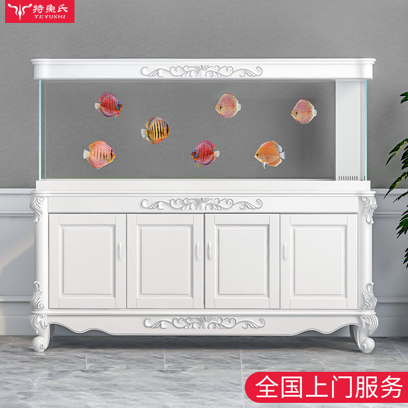 Ultra-white glass living room fish tank large bottom filter household silent water change-free ecological custom solid wood European fish tank - Taobao