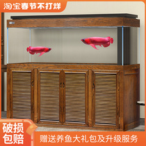 Ultra-white glass living room new Chinese style solid wood custom fish tank large bottom filter free water change ecological smart aquarium