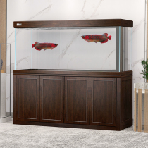 Teyus custom solid wood Chinese base cabinet ultra-white glass professional dragon fish tank living room large aquarium goldfish tank