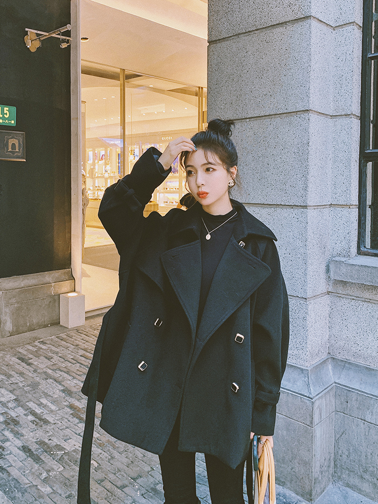 Lecea Alice Mao's coat daughter 2022 Winter new Hepburn Atmosphere Nature Pop Laces Cashmere Dresses