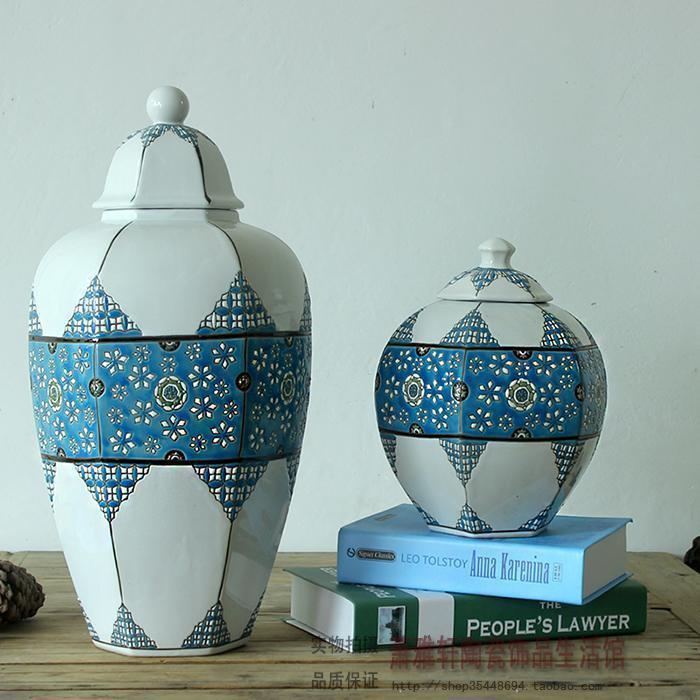 Nordic Mediterranean style hand-painted ceramic decorative jar vase home accessories decoration blue and white