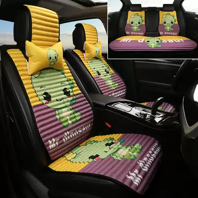 Cartoon car seat cushion buckwheat health summer cool pad four seasons universal small waist breathable linen non-slip seat cushion cover