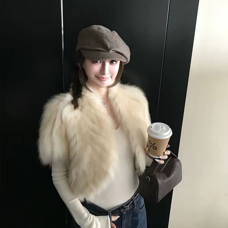 2026 New Style Short Fur Coat for Women, Faux Fox Fur Off-Shoulder Dress, Cheongsam Shawl, Cape, Vest