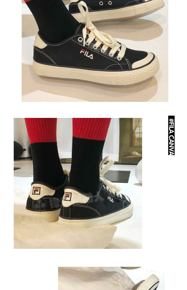 [Hàn Quốc FILA] phong cách retro màu đen và trắng vàng xanh đôi nam nữ giày skate giày vải trắng giản dị giày anta