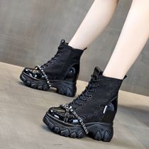 Small man Martin boots female Inner height earthquake King 2020 winter New rhinestone thick bottom pine cake plus velvet boots tide tide