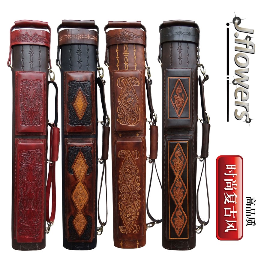 jflowers leather carved American billiards six holes JF big head nine club barrel billiards club bag rod box