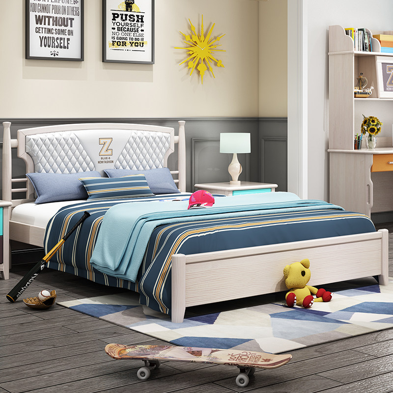 Children's bed Boy single bed White simple bed Nordic full solid wood bed 15 meters princess bed Girl primary school student