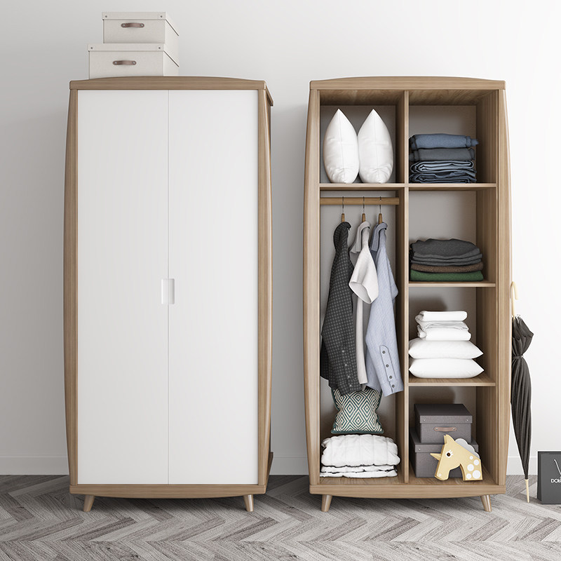 Nordic solid wood 2 doors 3 doors large wardrobe Overall storage cabinet Bedroom wardrobe Simple modern economic wardrobe