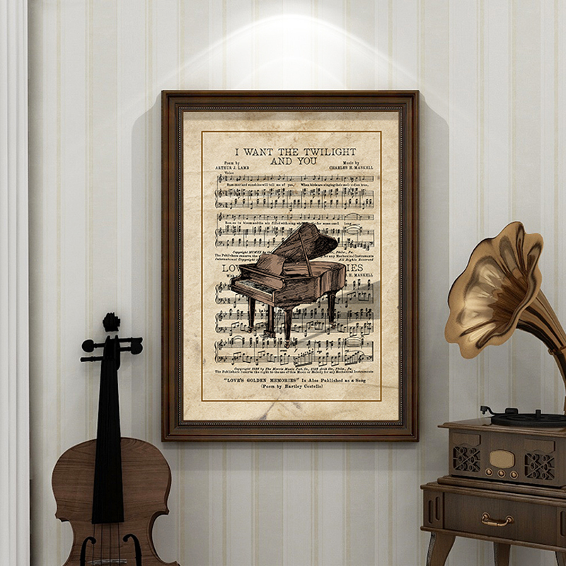 Simple and Beautiful Musical Instrument Entrance Hallway Decorative Painting, American Retro Piano Hanging Painting, Music Classroom Living Room Wall Painting