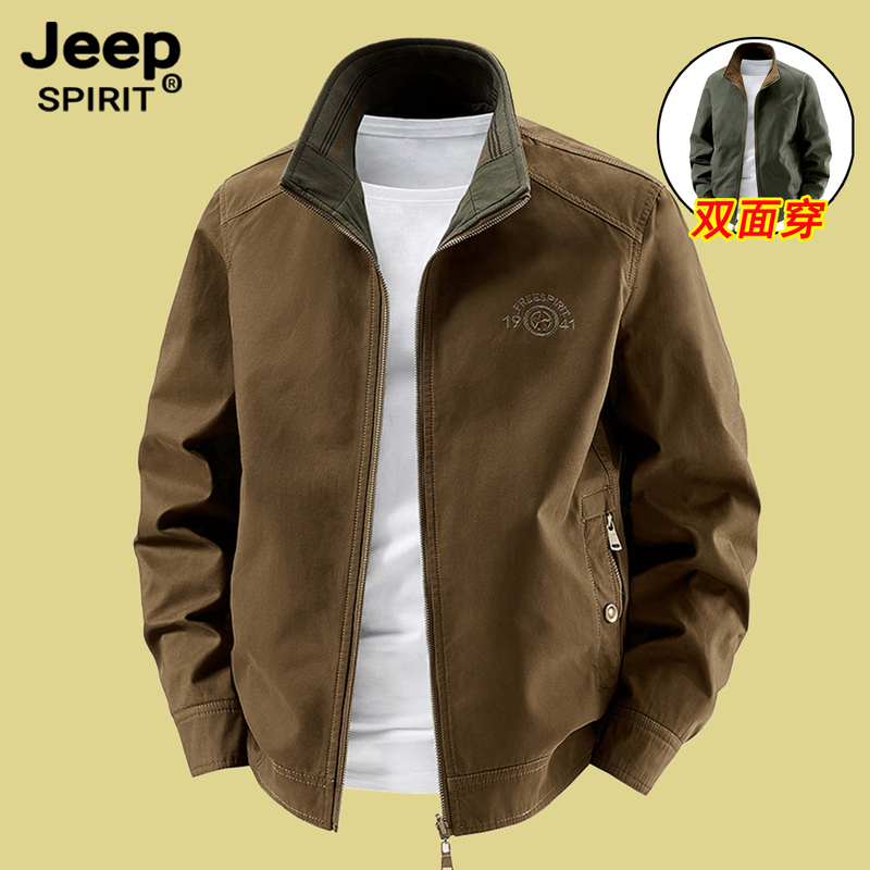 Jeep Spirit Spring and Autumn Men's Jacket, Middle-Aged Workwear, Pure Cotton, Reversible Embroidered Thin Jacket Jeep Spirit Spring and Autumn Men's Jacket, Middle-Aged Workwear, Pure Cotton, Reversible Embroidered Thin Jacket
