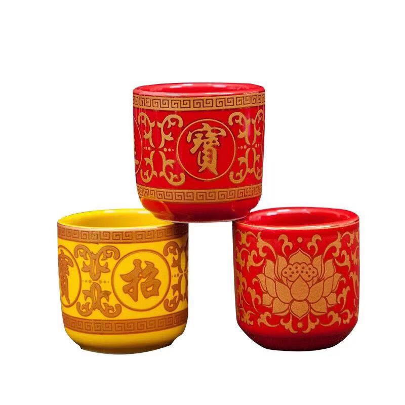 Water Supply Cup Lotus small wine glass for the Buddha's cup St. Water Cup Lotus Prospectus Yellow Red Ceramic Cup
