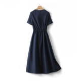 Приталенное платье, юбка для матери для отдыха, из хлопка и льна, короткий рукав, свободный крой