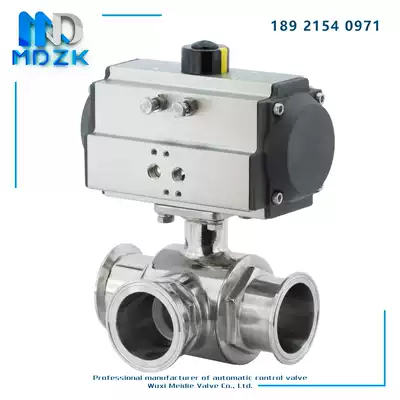 MDZK-AT-Q684 5F-16P Pneumatic Hygiene Food Grade Quick Fit Stainless Steel 304 Three-way Ball Valve