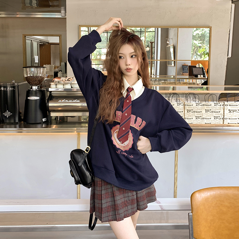 OKJJ American Academy winewear ladies 2023 fall new loose retro leave Two long sleeve blouses jacket Chaot-Taobao