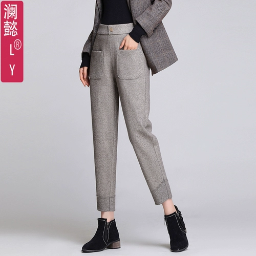 Демисезонные леггинсы, шерстяные штаны, 2020, высокая талия, свободный прямой крой