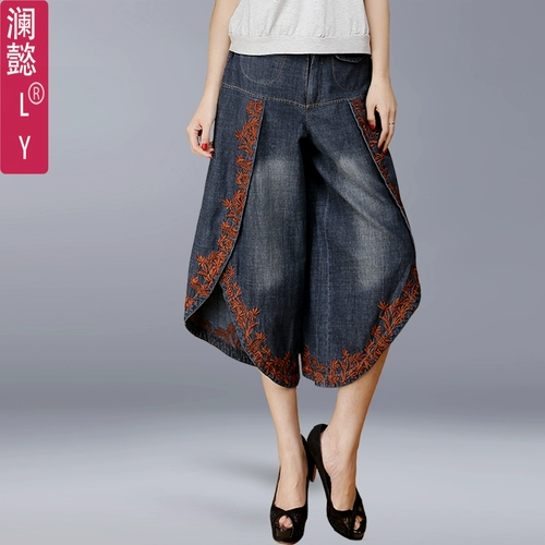 澜懿 Летняя тонкая этническая юбка, штаны, этнический стиль, А-силуэт, высокая талия