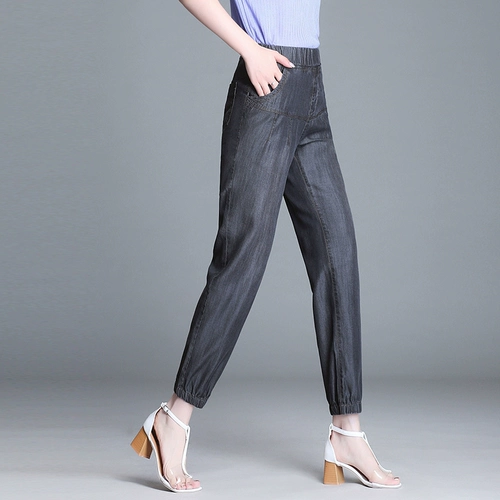 Летний тонкий фонарь, джинсовые штаны, по фигуре, эластичная талия, большой размер