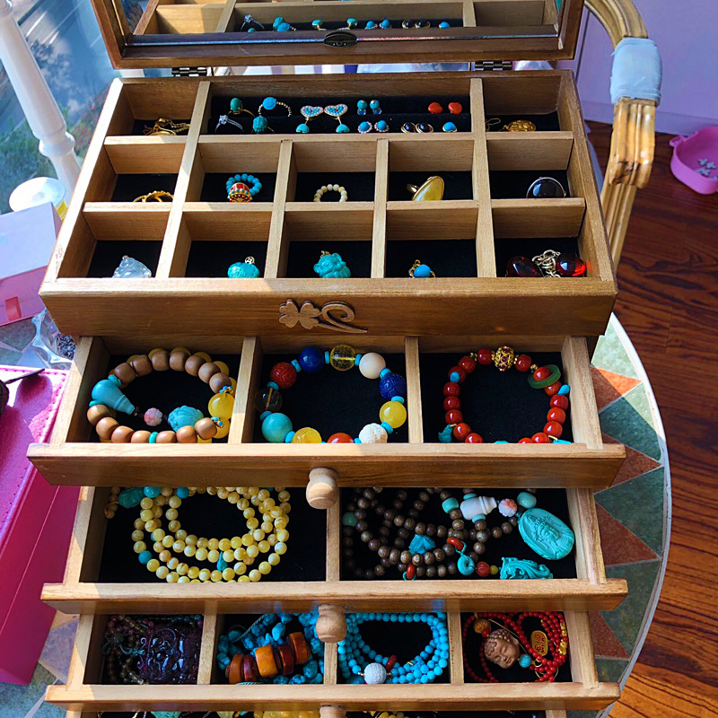 High-end luxury jewelry box solid wood princess European Korean jewelry storage box antique display rack large capacity