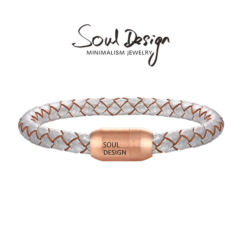 SooulDesign Pure Cow Leather Design Male Cortical Hand Rope Retro Red Silver lovers trendy retro male and female handmade accessories