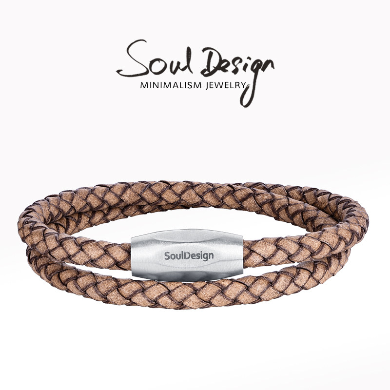 SoulDesign European and American hand woven tidal minimalist Personality Fashion Leather Rope Handmade Male Imported Bull Leather Gifts