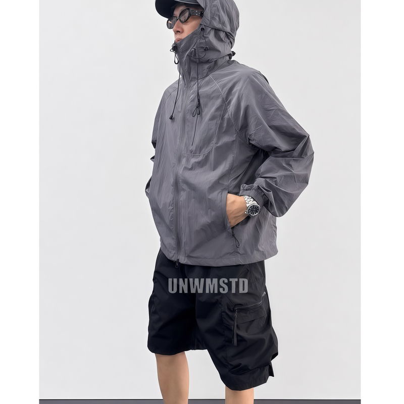 Unwm Summer Thin Outdoor Ice Armor Sun Protection Clothing for Men and Women, Hooded, Slightly Loose, Upf50+, Zipper, Cool Feeling, Long Sleeves