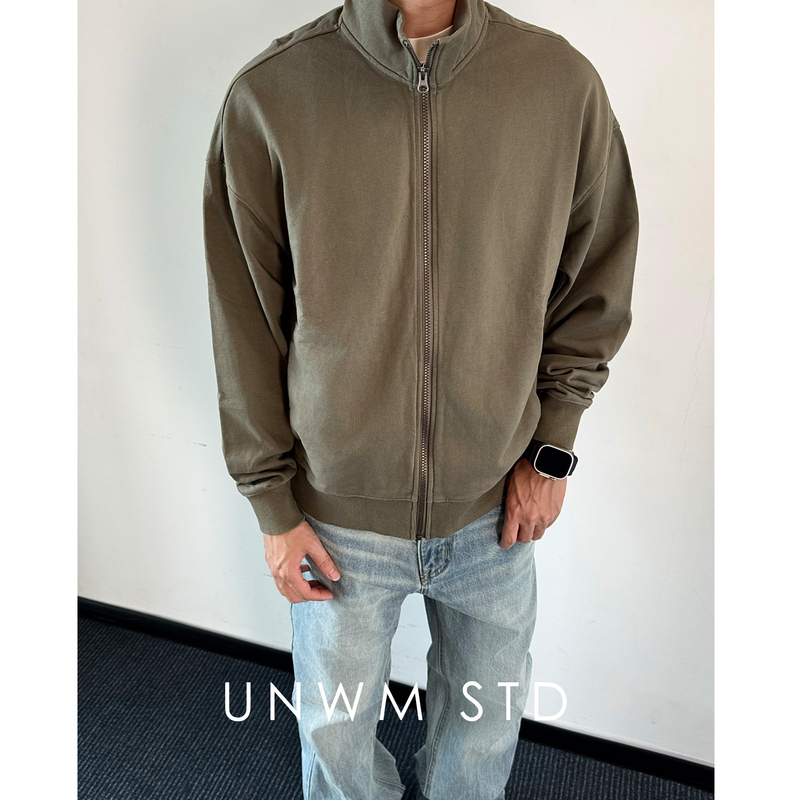 Wearroom Recommends Textured Earth Gray Handsome Stand Collar Zipper Terry Drop Pure Color Basic Cardigan Sweatshirt Jacket Wearroom Recommends Textured Earth Gray Handsome Stand Collar Zipper Terry Drop Pure Color Basic Cardigan Sweatshirt Jacket