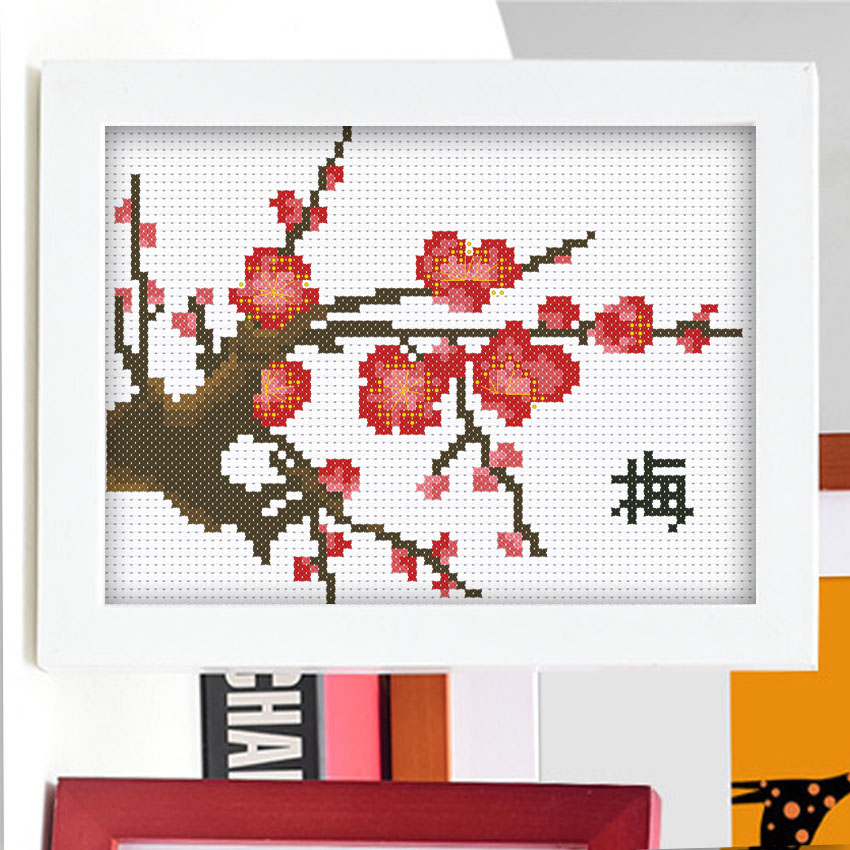 Cross stitch desktop decoration small plum blossom red plum optional finished or semi-finished product